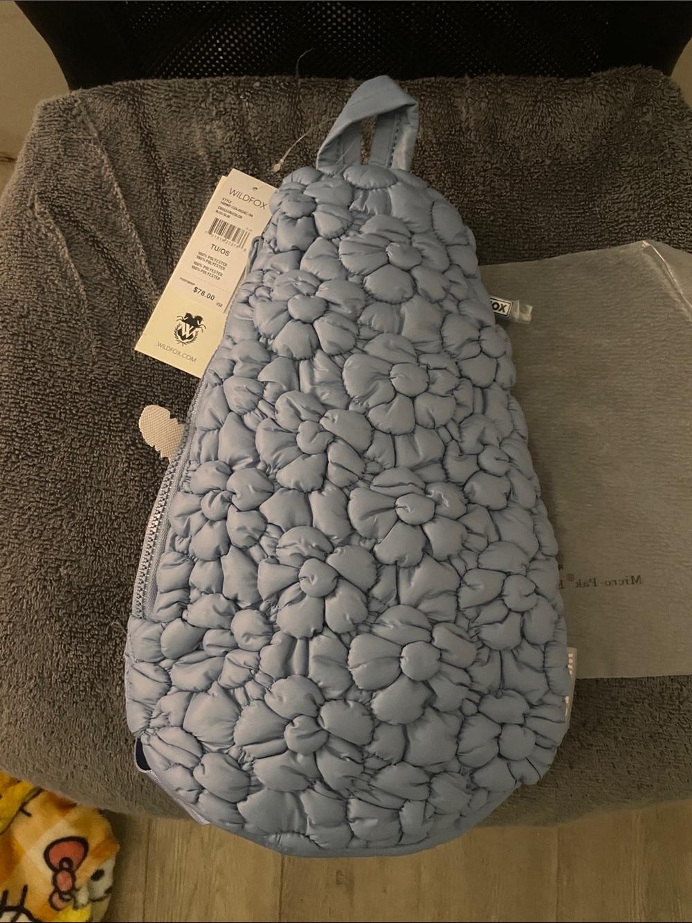 Wildfox Light Blue Quilted Floral Crossbody Sling Bag